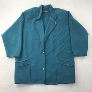 Geiger Sweater Cardigan Womens 42 Green Teal Pure Wool Button Up Long Jacket
